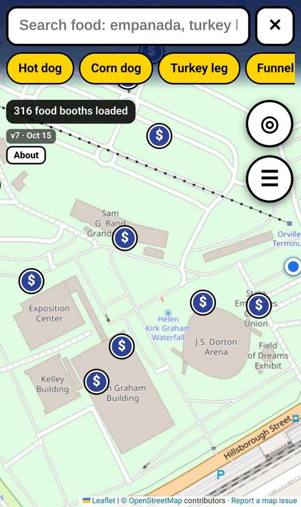 Map with ATM markers around the fairgrounds